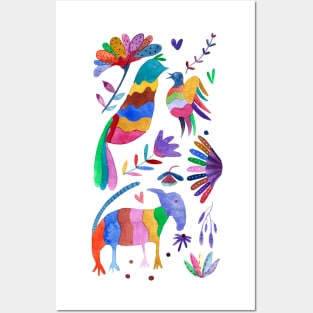 Otomi animals and flowers colorful Posters and Art